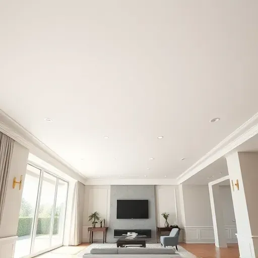 Freshly renovated smooth white ceiling after popcorn removal in Milwaukee interior with natural light and modern decor