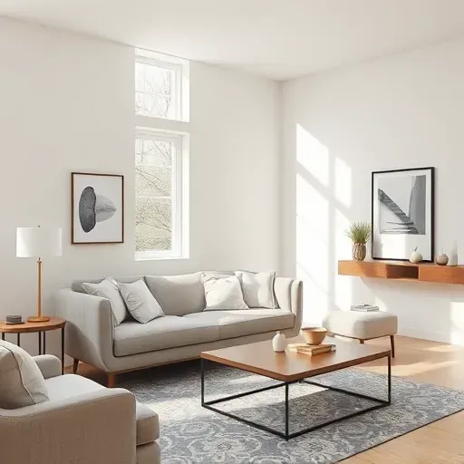 Freshly painted neutral wall in modern Butler WI living room with furniture and natural light highlighting craftsmanship