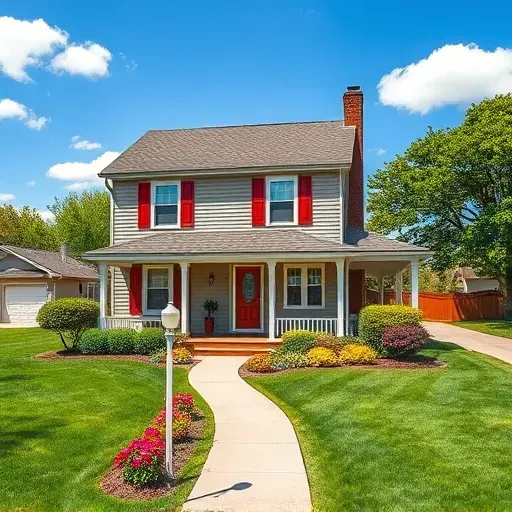 Charming two-story house in Muskego WI with vibrant flowers, glossy paint finish, and serene blue sky backdrop.