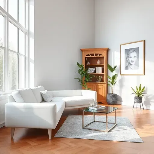 Freshly painted smooth light gray interior wall in a modern room with natural light, minimal decor, and polished hardwood flooring