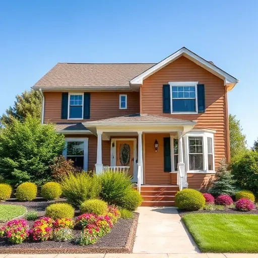Freshly painted house in Mount Pleasant WI with vibrant garden, showcasing quality workmanship and attention to detail.