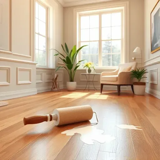 Freshly painted beige interior room in Port Washington WI with modern decor, hardwood floors, and natural light.