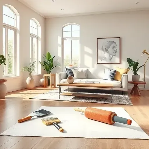 Modern Waterford WI living room with freshly painted neutral walls, natural light, stylish furnishings, and professional interior painting details