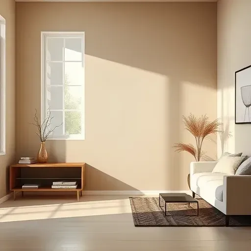 Freshly painted beige and taupe interior wall in Germantown WI with smooth finish, natural light, modern decor, and polished floors