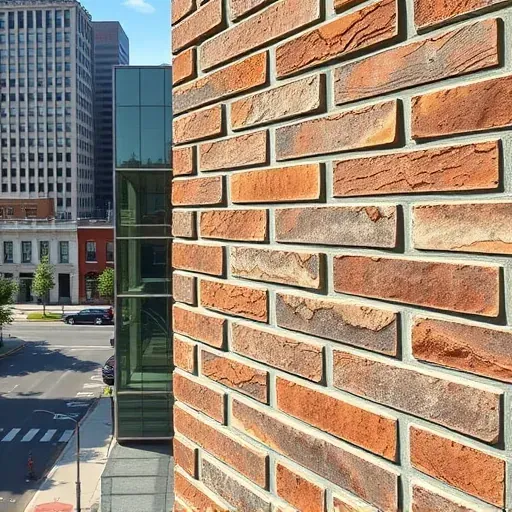 Close-up of a Milwaukee building exterior showing matching brick or stone textures seamlessly blended with weathered surface details and urban background