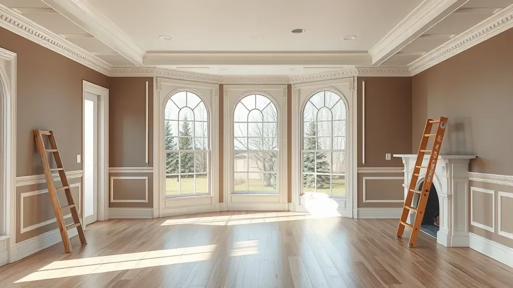 Painting Contractor in Hales Corners WI with paint tools and vibrant color palette in the background.