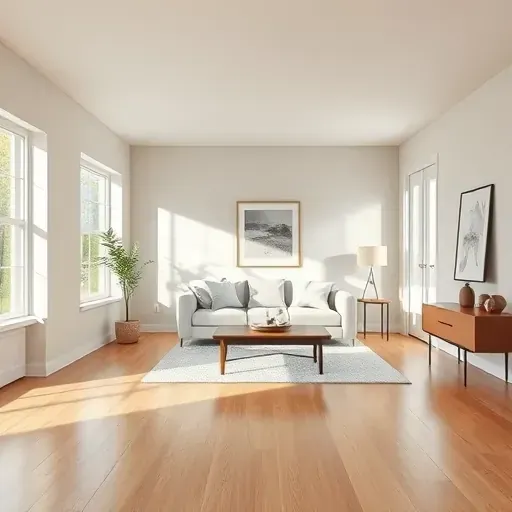 Interior room in Fox Point WI featuring smooth neutral walls, hardwood floors, modern decor, natural light, and flawless paint finish