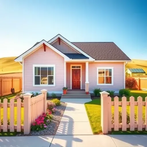 Freshly painted charming home in Caledonia WI with pastel colors, well-tended garden, and clear blue sky.