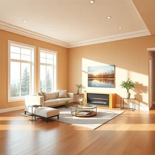 Modern interior in Waukesha Wisconsin featuring freshly painted warm neutral walls, sleek trim, sunlight, and stylish furniture