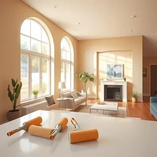 Freshly painted interior room in Waukesha WI with warm neutral walls, natural sunlight, modern decor, polished floors, and stylish accents