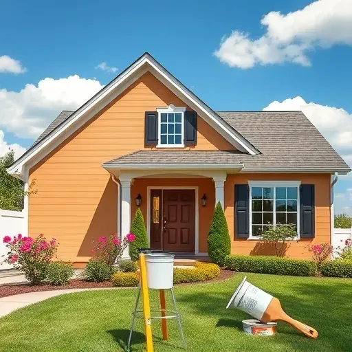 Freshly renovated home exterior in Mount Pleasant WI with inviting colors, elegant door, new shutters, and vibrant garden.