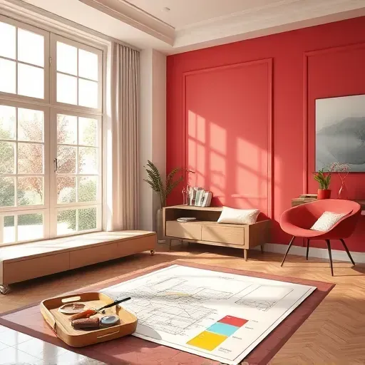 Interior room in Cudahy, WI, showcasing vibrant walls, paint tools, swatches, and natural light creating a welcoming ambiance.