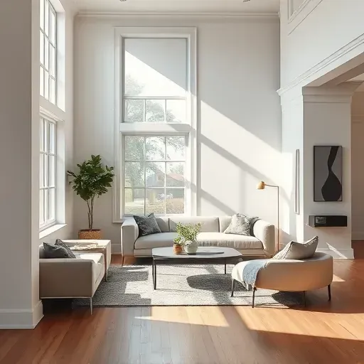 Freshly painted modern living room with smooth neutral walls, natural light, stylish furniture, hardwood floor, and polished details
