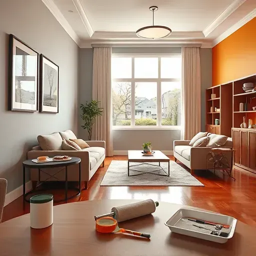 Freshly painted vibrant interior wall in South Milwaukee WI with modern decor, hardwood floors, and natural light.