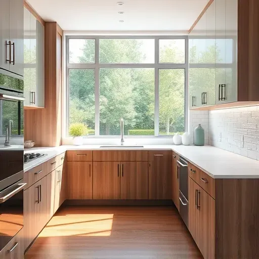 Refinished modern kitchen with sleek cabinetry, quartz countertops, glossy subway tile backsplash, hardwood floors, and natural light