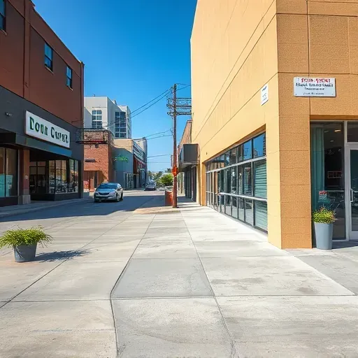 Freshly painted concrete wall on Milwaukee commercial building with vibrant lines, detailed textures, and urban background