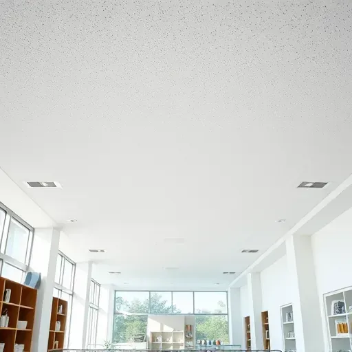 Clean renovated commercial ceiling with smooth surface in modern office or retail space featuring natural light and professional finish