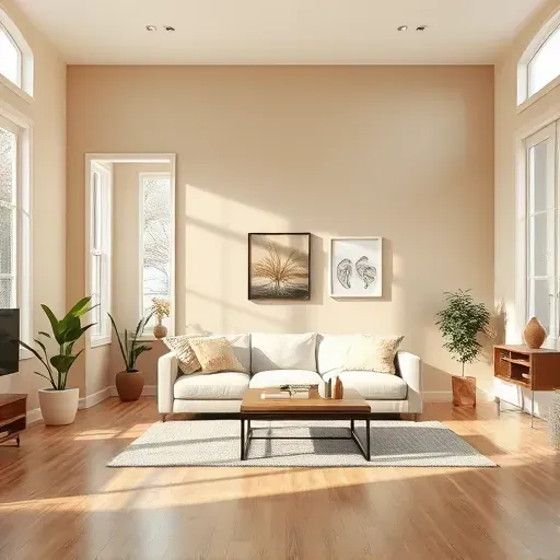 Freshly painted neutral interior wall in a modern Mount Pleasant living room with natural light, polished hardwood, and stylish decor