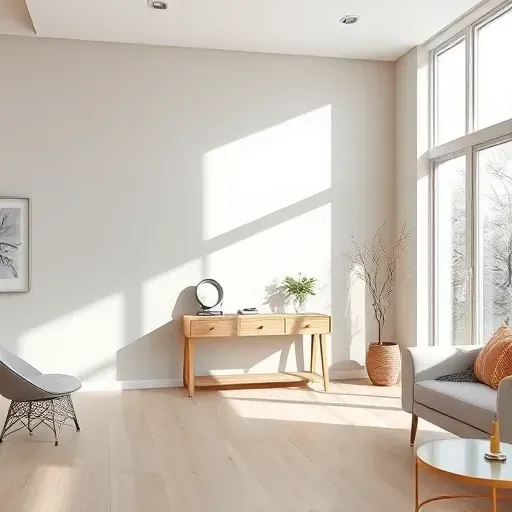 Freshly painted smooth gray wall in modern Milwaukee home, featuring natural light, minimal furniture, and polished decor.