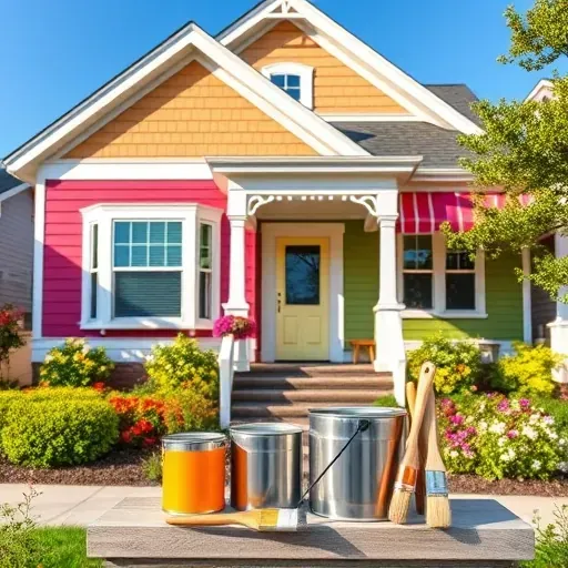 Renovated house in Pewaukee WI with vibrant paint, white trim, and colorful landscaping in natural daylight.