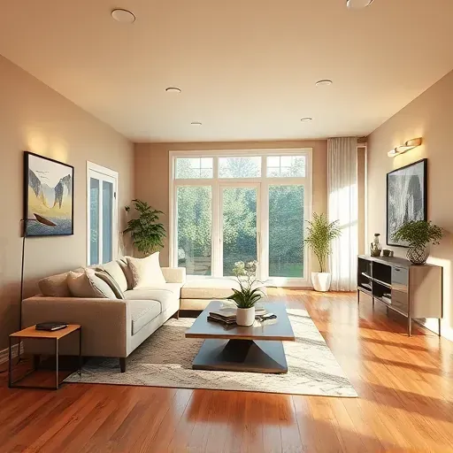 Freshly painted beige and taupe living room with elegant furniture, natural light, and modern decor in Muskego WI