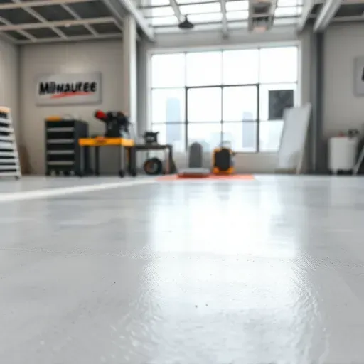 Close-up of a finished primed and sealed wall in a Milwaukee workshop showing smooth surfaces, organized tools, and natural lighting