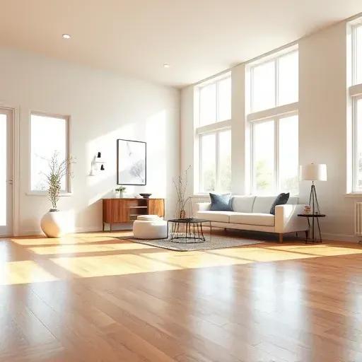 Spacious Bay View living room with neutral painted walls, modern decor, natural light, hardwood floors, and cozy accents