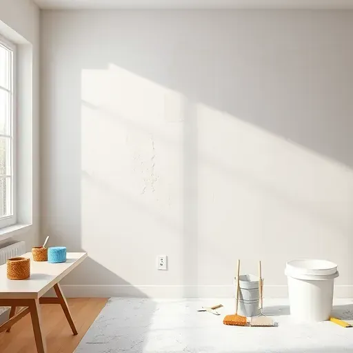 Bare drywall after wallpaper removal in a modern Milwaukee home with organized tools, natural light, and neutral decor