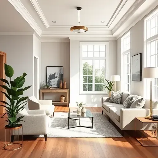 Freshly painted living room in Milwaukee featuring modern neutrals, elegant furniture, natural light, and lush greenery.