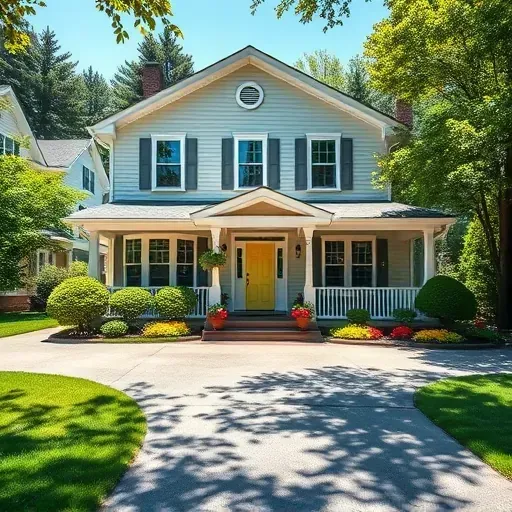 Completed painting project of a charming two-story home in Fox Point WI with vibrant colors and lush landscaping.