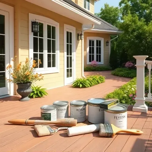 Beautiful home exterior in Sussex WI with earthy tones, painting tools, and vibrant garden showcasing quality craftsmanship.