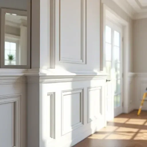 Close-up of freshly painted trim and baseboards with smooth brush strokes in a well-lit modern interior highlight craftsmanship.