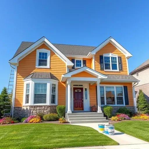 Finished painting project in Fox Point, WI, featuring a vibrant suburban home with elegant landscaping and professional details.