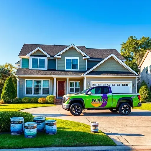 Transformed suburban home in Shorewood WI with vibrant paint, lush landscaping, and a company truck on the driveway.