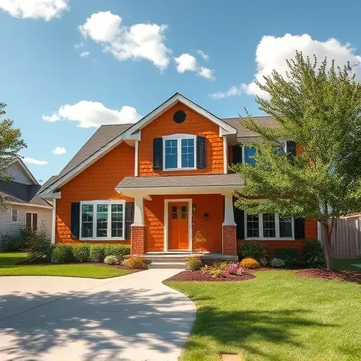 Newly painted suburban home in Butler, WI, with vibrant colors, manicured landscaping, and a bright blue sky.