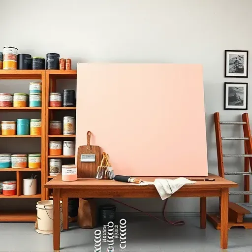 Professional painting contractor workspace with organized paint cans, brushes, and fresh accent wall in Brown Deer, WI.