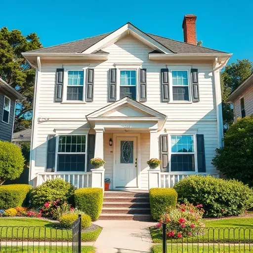 Freshly painted charming home in Franklin WI with pastel colors, manicured landscaping, and clear blue sky.