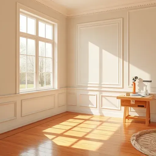 Freshly painted interior room in Burlington WI featuring warm walls, natural light, and professional painting tools.