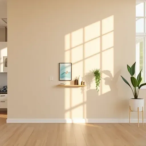 Freshly painted interior wall in Milwaukee, showcasing warm neutral tones and modern decor in a bright, inviting room.