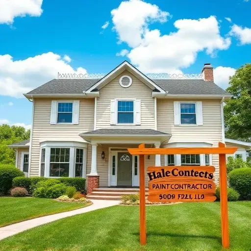 Completed painting project of a family home in Hales Corners WI with inviting colors, lush greenery, and vivid signage.