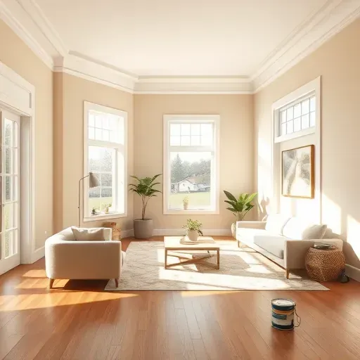 Freshly painted modern living room in Greendale WI, featuring neutral beige walls, natural light, and stylish decor.