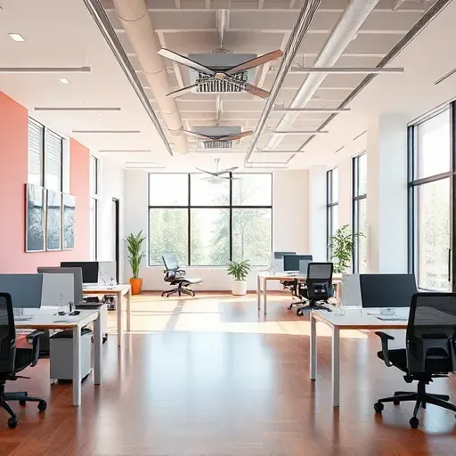 Modern office interior with freshly painted neutral walls, sleek furnishings, natural light, and pristine craftsmanship in Milwaukee