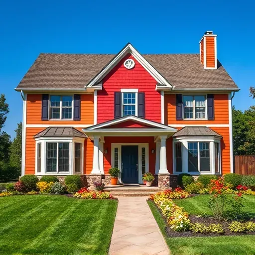 Beautifully painted Muskego home with vibrant colors, immaculate trim, manicured lawn, and clear blue sky.