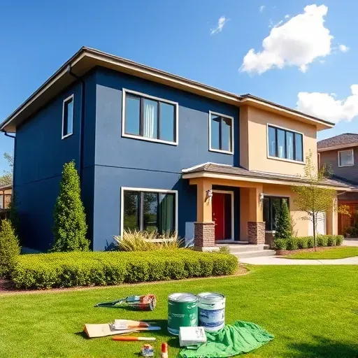 Beautifully painted modern home in Greenfield, WI with vibrant colors and lush landscaping, showcasing a pro contractor's work.