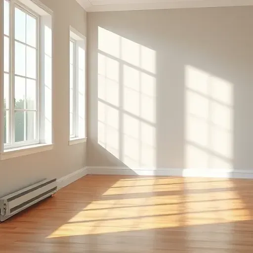 Freshly painted modern interior room in Muskego WI with neutral walls, natural sunlight, polished hardwood, and minimalist decor