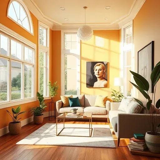 Interior room by a Wauwatosa painting contractor featuring warm walls, modern furnishings, and ample natural light.