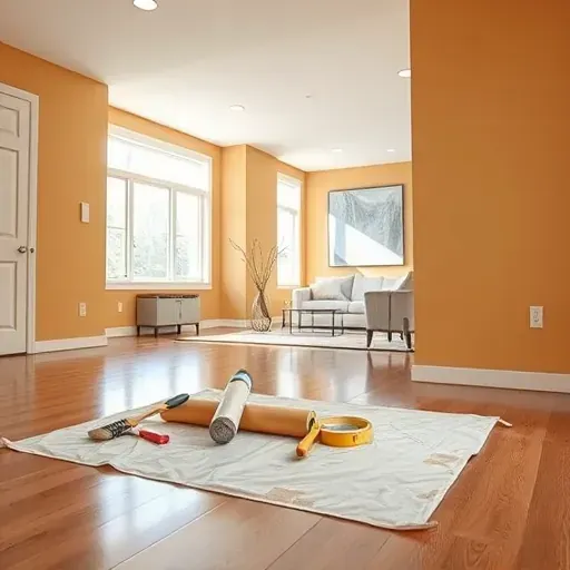 Freshly painted interior room in South Milwaukee WI with smooth walls, natural light, polished floors, and professional painting tools