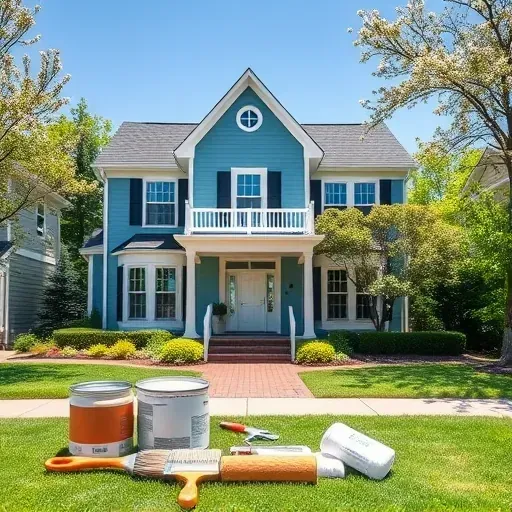 Freshly painted home exterior in River Hills WI with vibrant colors in a serene neighborhood and paint supplies visible.