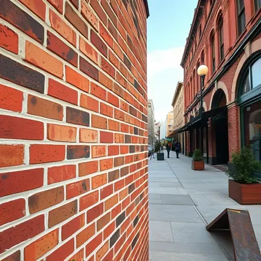 Freshly painted brick facade in Milwaukee with vibrant red and brown bricks, white mortar, and historic architectural Charm