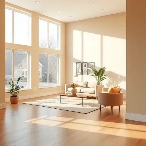 Freshly painted neutral-colored interior in Bayside Wisconsin featuring smooth walls, natural daylight, hardwood floors, and detailed trim.